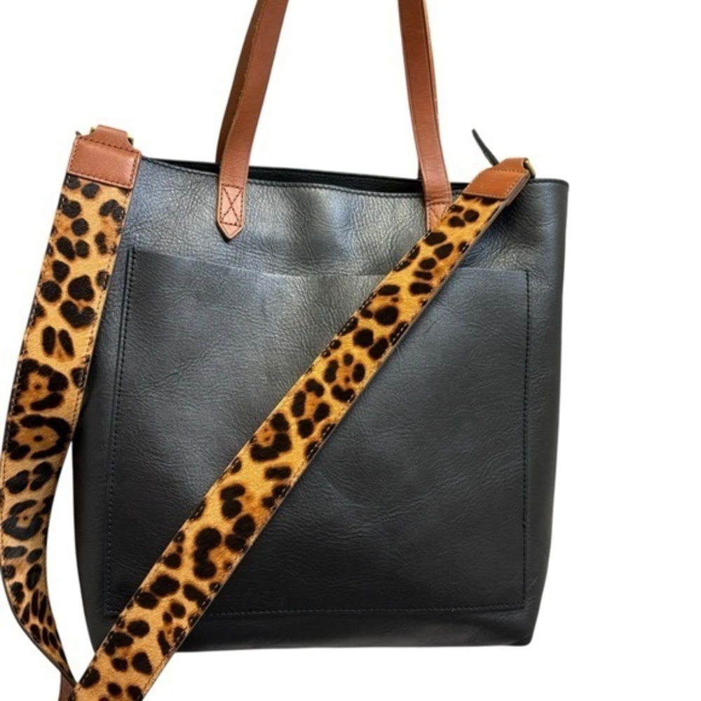 Madewell the transporter two way tote bag with leopard strap